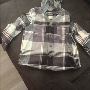 OshKosh B'gosh Blue and Gray Plaid Button Down Shirt with Hood